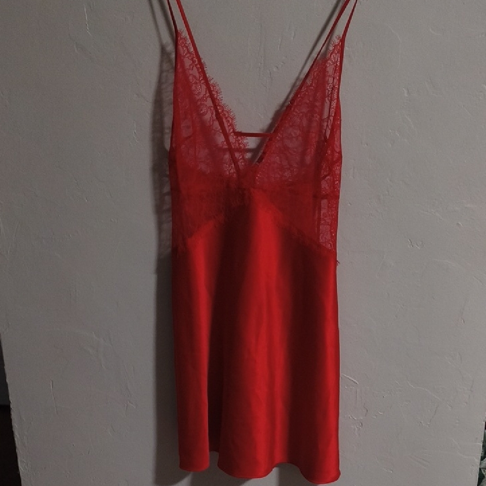 Victoria's Secret Red Satin Chemise with Spaghetti Straps